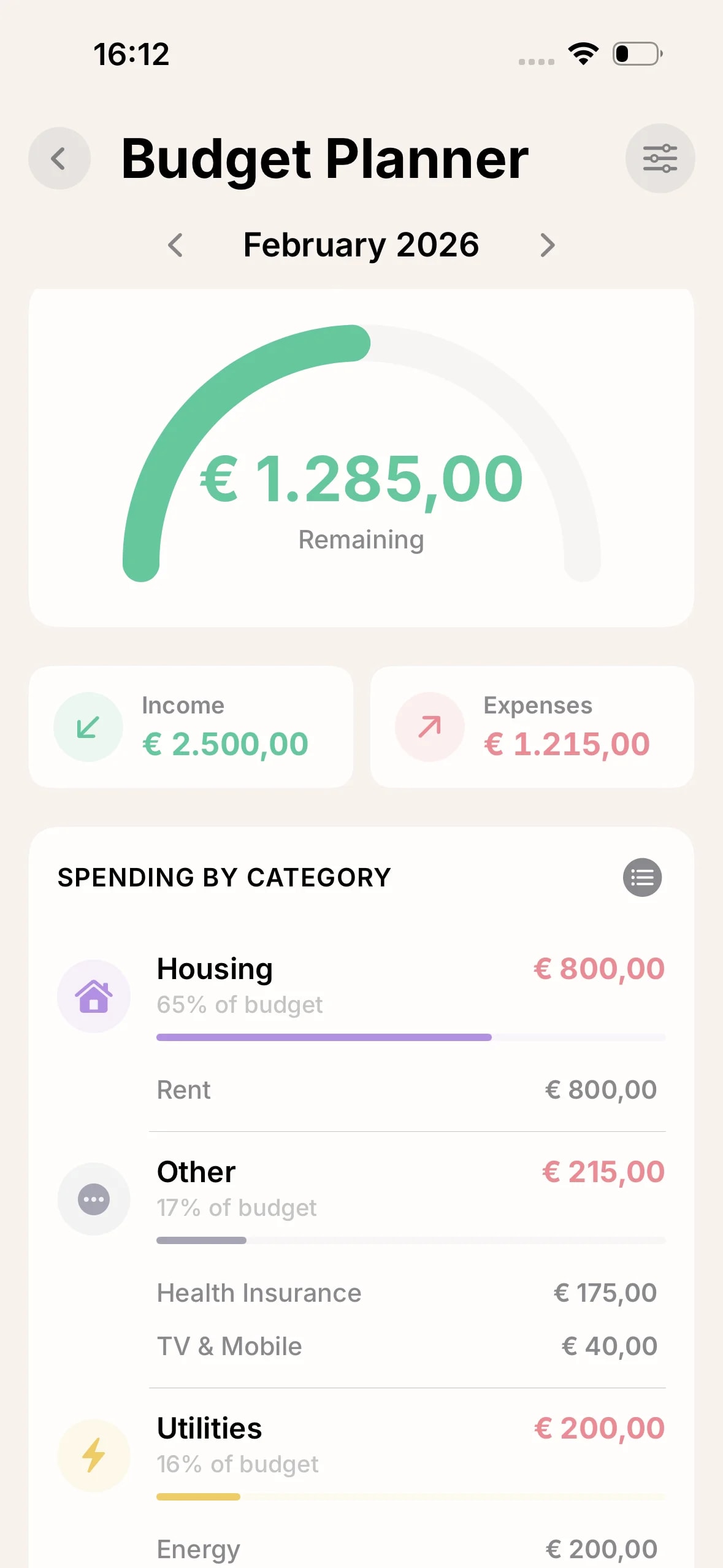 Budget Planner — A look inside the MomPlan app