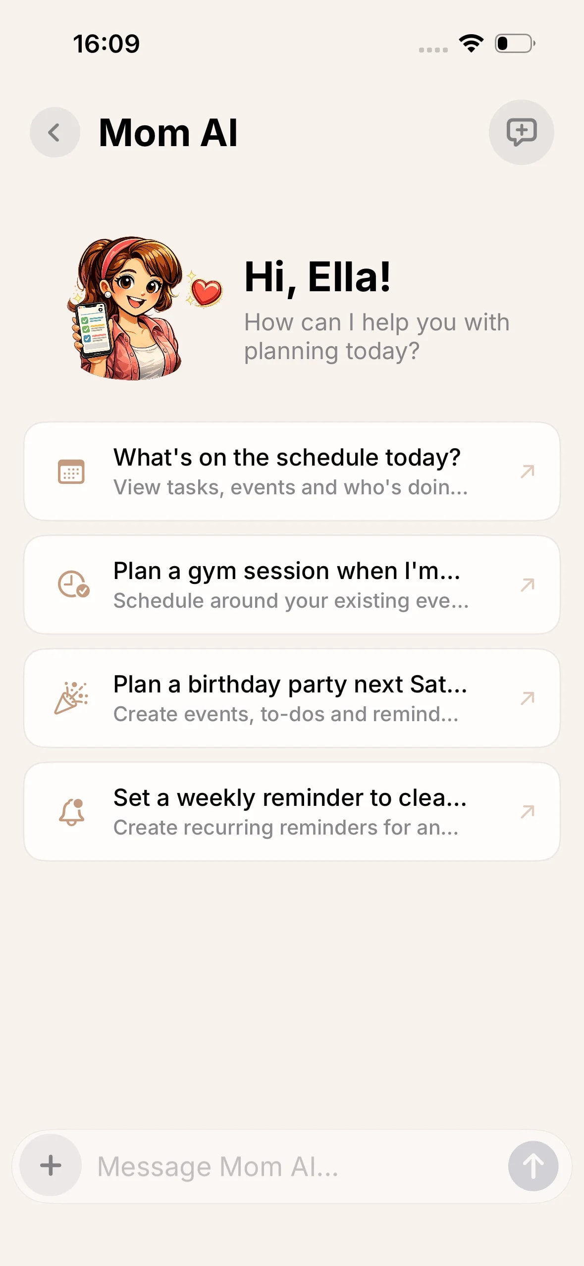 Mom AI — A look inside the MomPlan app